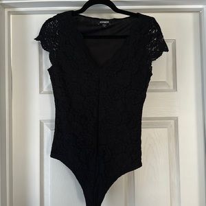 Lace body suit Black lined body with unlined sleeves Express Size small